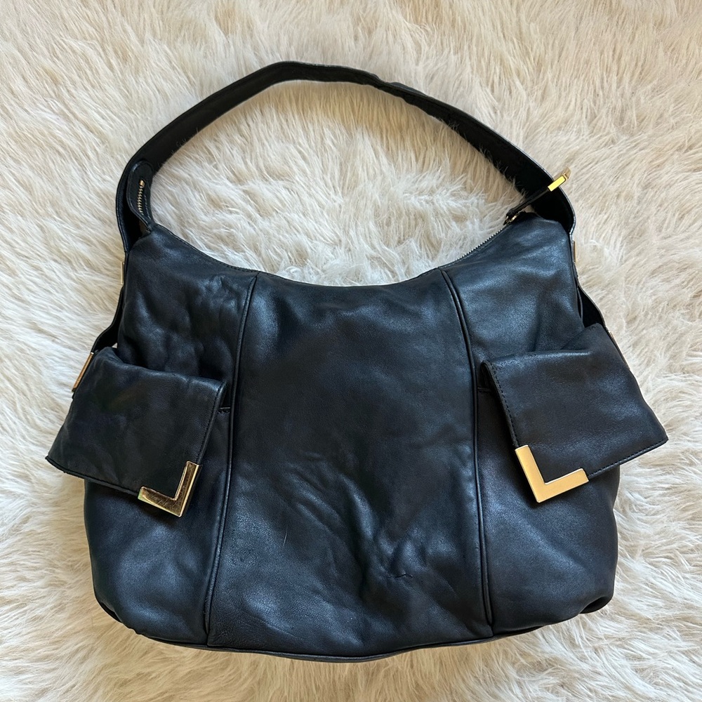 Michael Kors Beverly Black Shoulder Bag with Gold Accents Damaged - Picture 2 of 16